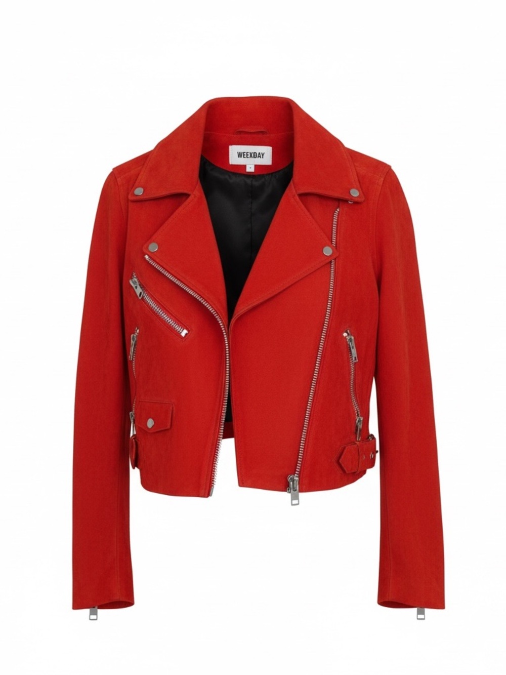 Weekday Red Asymmetric Moto Jacket